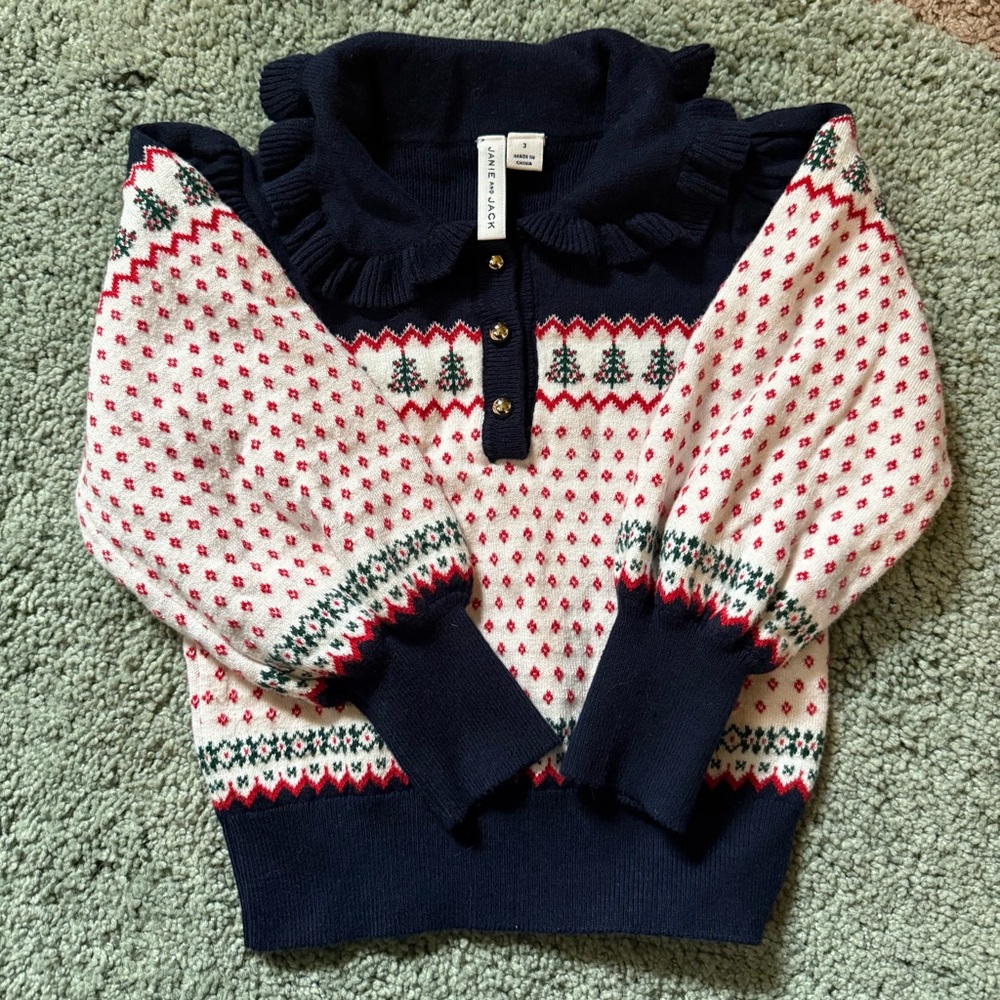 Janie and Jack Cableknit Tree Sweater size 3